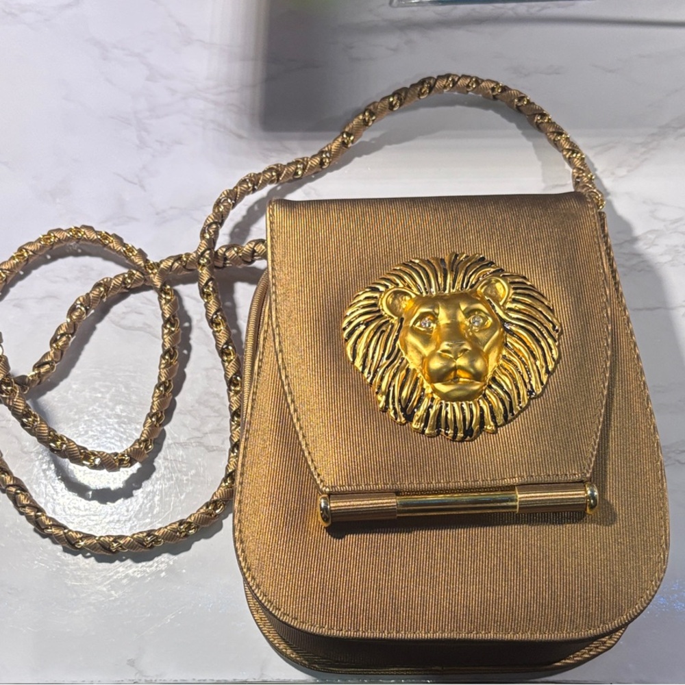 NINA Elegant Gold Crossbody Bag with Lion Emblem